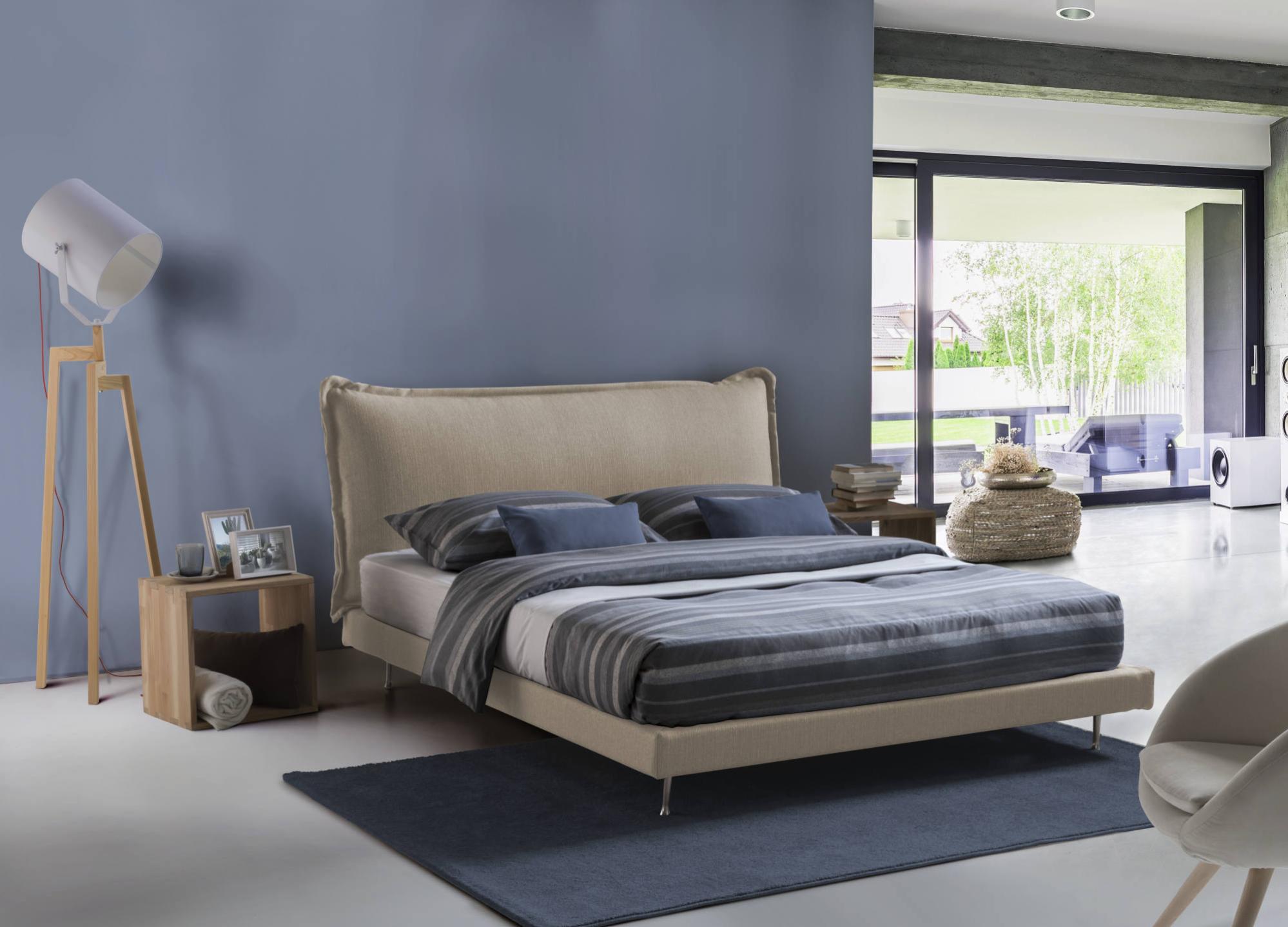 Lit double Teresa, Made in Italy, Lit avec revêtement en tissu et tête