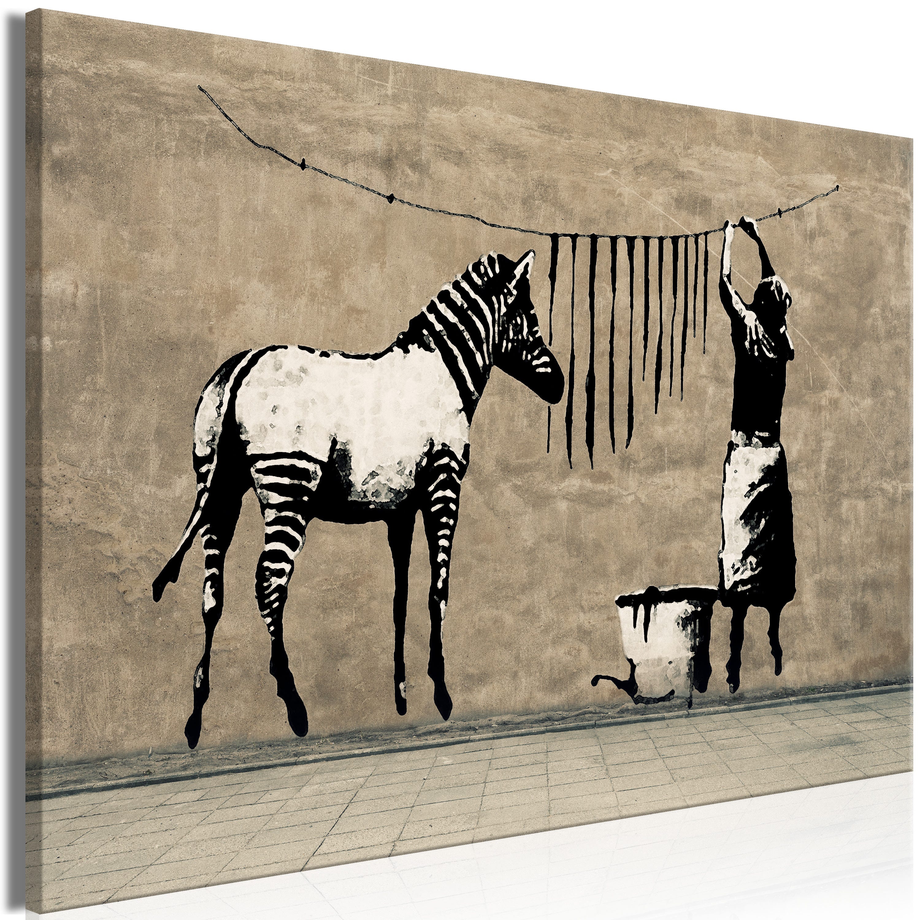 Quadro - Banksy: Washing Zebra on Concrete (1 Part) Wide 120x80 cm