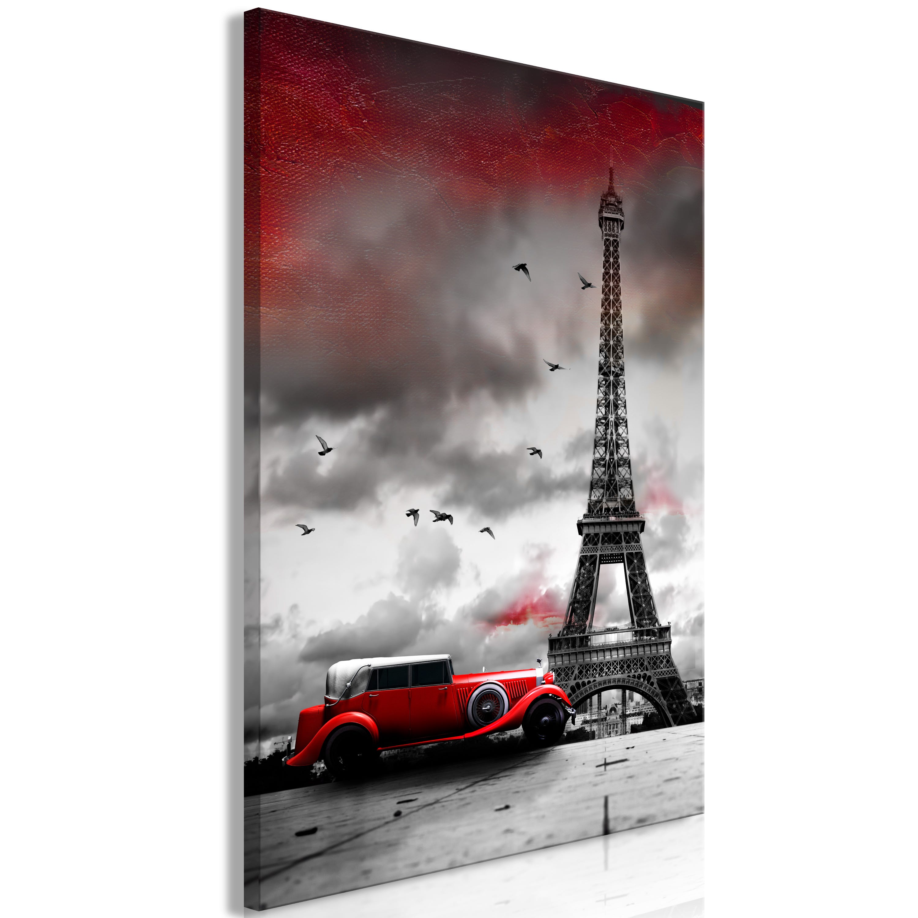 Tableau - Red Car in Paris (1 Part) Vertical 60x90 cm