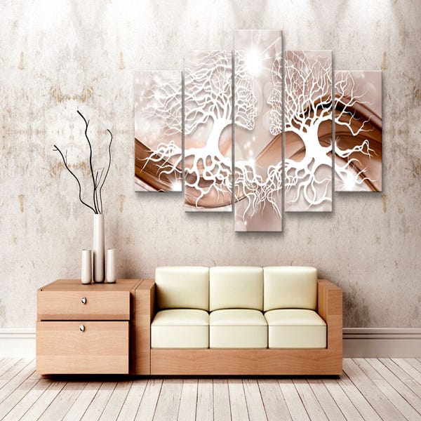 DekoArte - Tableau Decoration Murale Salon ARBRE DE VIE OR NOIR 30 x 30 cm,  x4 pièces - Tableau Set avec cadre Dorado