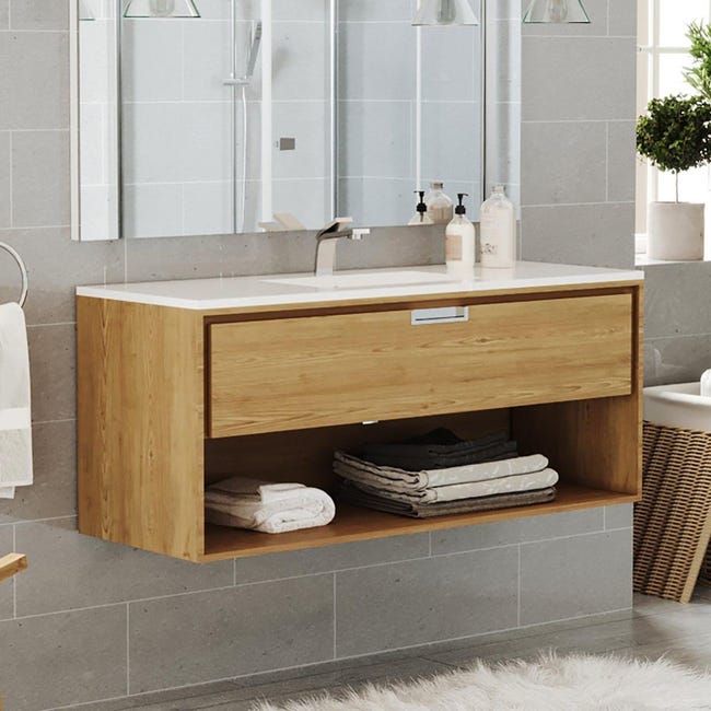 Meuble Suspendu 120 Cm 1 Tiroir Chene Plan Vasque En Ceramique Futura Leroy Merlin