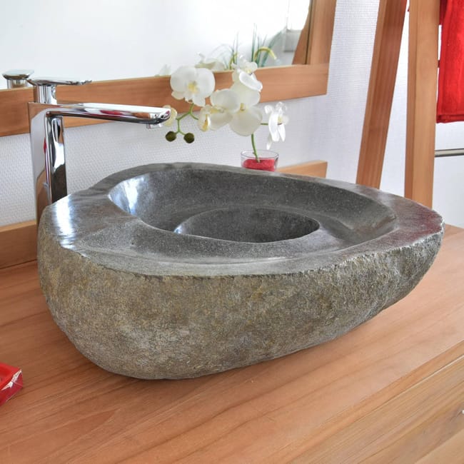 Vasque A Poser En Pierre De Riviere Tourbillo 40 Leroy Merlin