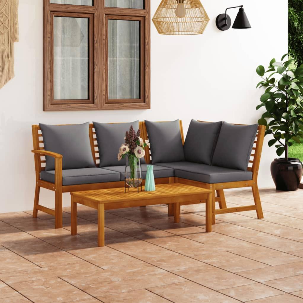 Set Divani Da Giardino Modulari 4 Pezzi In Legno Di Acacia Con Cuscini Sfoderabili (crema/grigio Scuro)