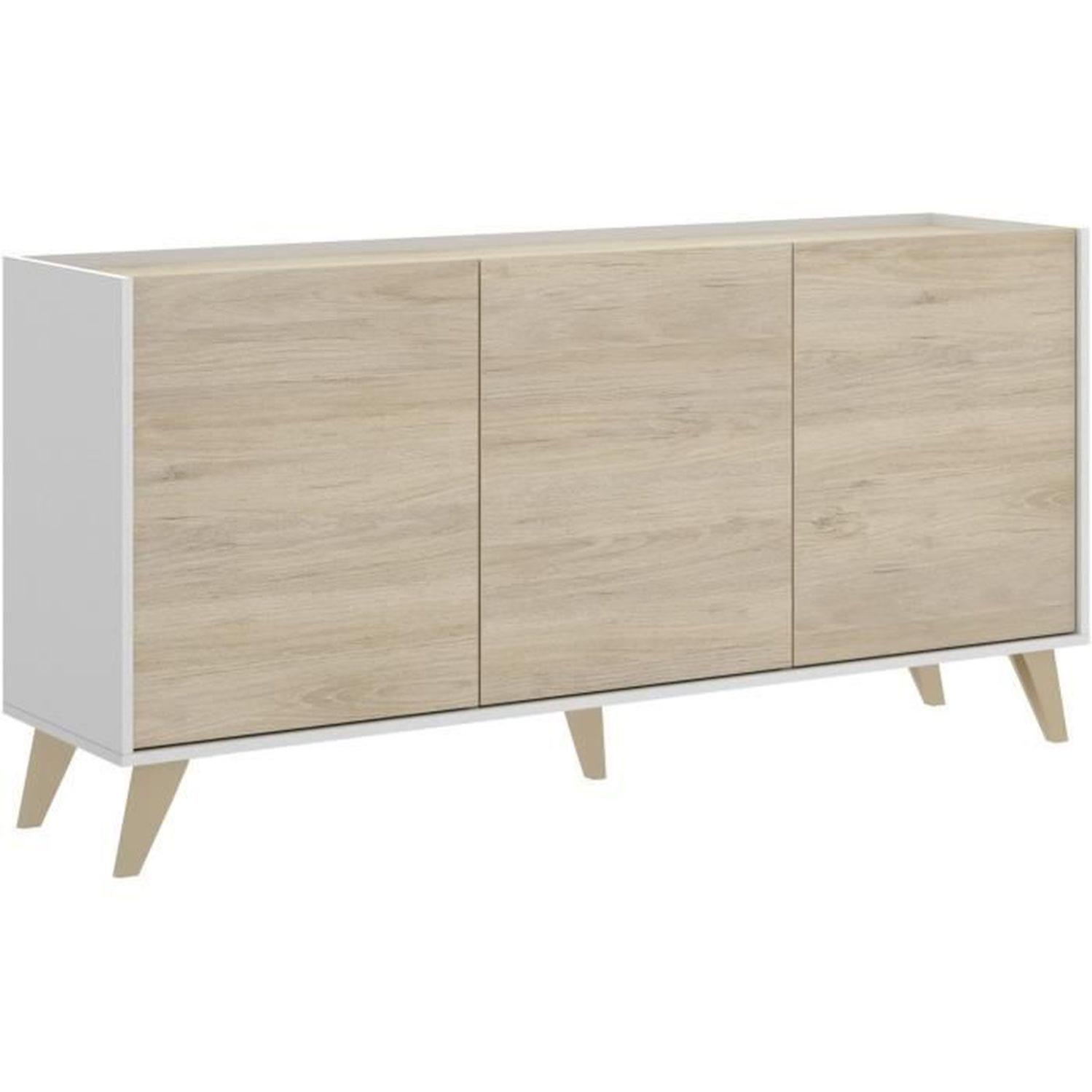Credenza bassa NESS Melaminico legno chiaro e bianco 3 ante 155 x