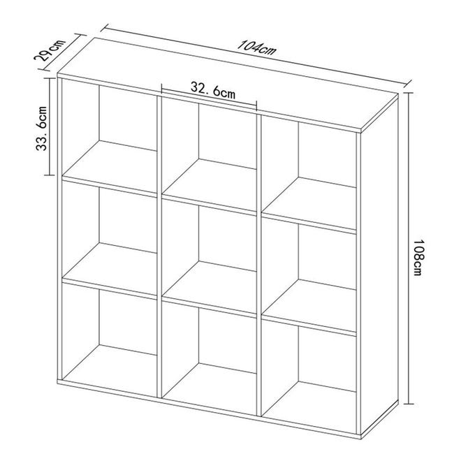 Meuble de rangement cube RUDY 9 cases bois blanc avec 3 portes fond gris