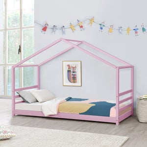 Lettino singolo gatto rosa 140x70 con grafica per bambini, in set con  materasso e rete