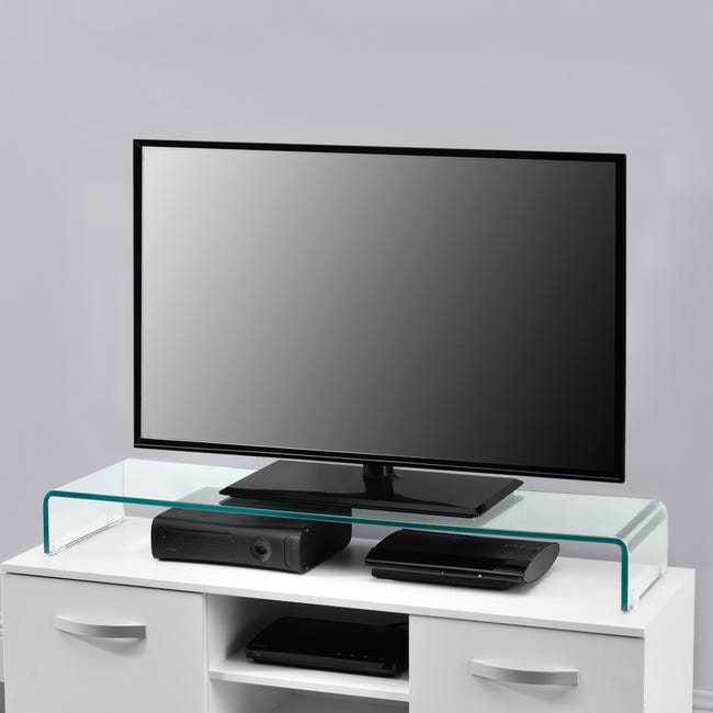 Supporto di Rialzo Monitor/TV/PC Portatile 100 x 30 x 13 cm Mobile in Vetro  Base per Schermi - Trasparente