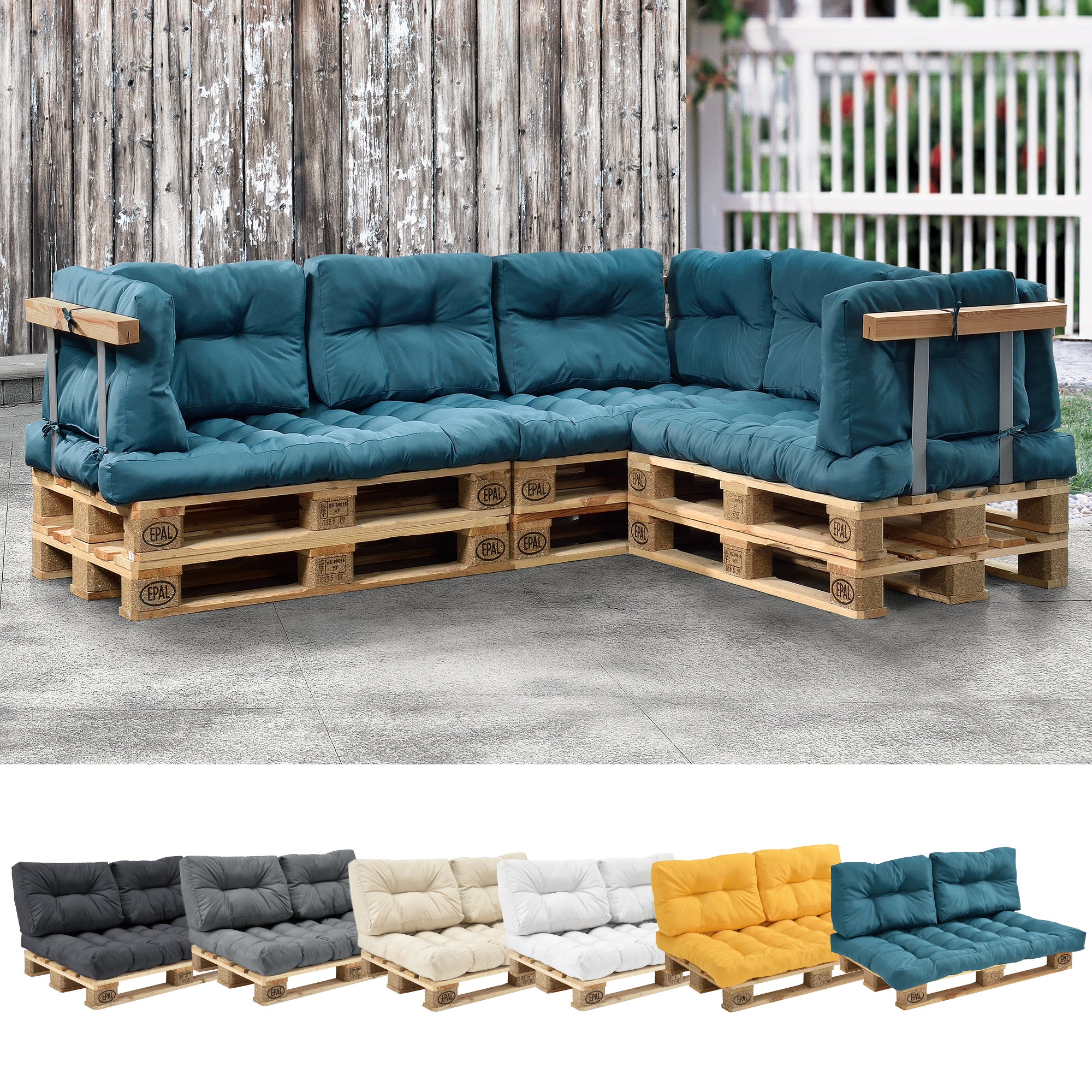 en.casa] 1x Cuscino schienale per divano paletta euro [turchese] cuscini  per palette supporto In/Outdoor mobili imbottiti