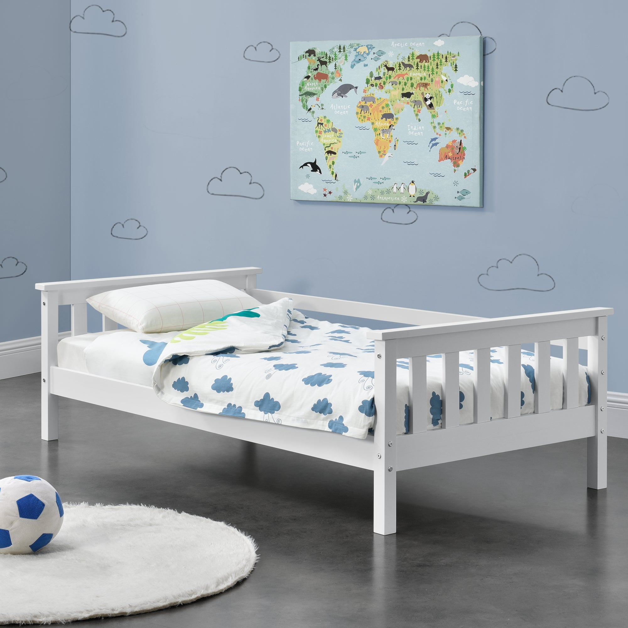 Letto per Bambini con Testiera e Pediera 80x160 cm Letto di Design Moderno  in Legno di Pino - Bianco