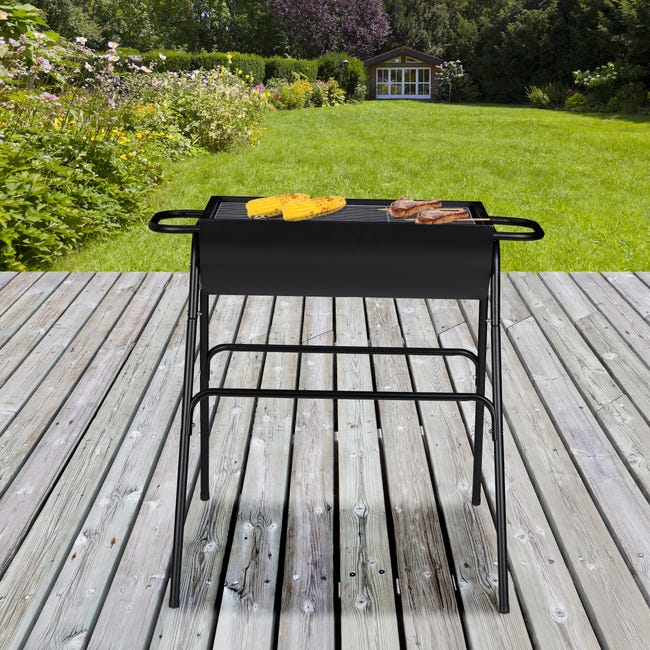 Relaxdays Griglia Portatile, Instant Barbecue da Giardino, BBQ Rettangolare  con Manici, HLP: 82 x 89 x 87 cm, nero