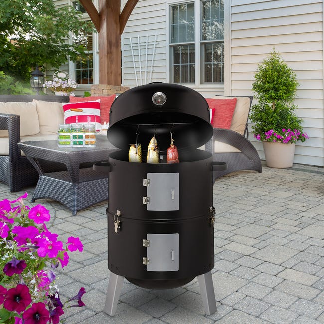 Fumoir Barbecue vertical, 3 en 1, pour grillades, fumage, cuisson, Arrivée  d'air réglable, Ø 41 cm acheter en ligne à bas prix