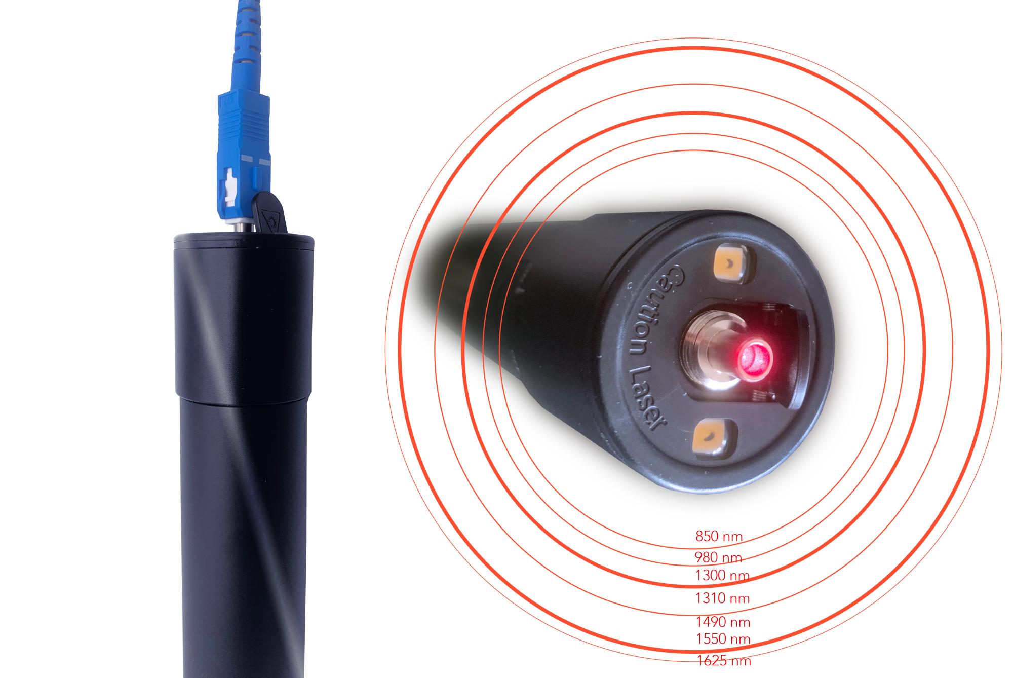 Localisateur Visuel De Défauts, 15km FTTH VFL Testeur de Câble Fibre Optique Rechargeable avec 2,5 mm FC/SC/ST Interface, 3 niveaux réglables Lumière Rouge Visual Fault Locator Pen à Batterie