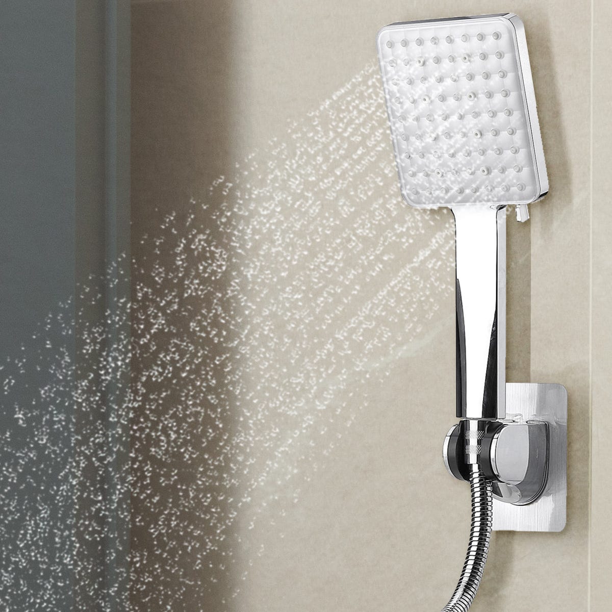 Soffione doccia quadrato 6 in 1 + tubo flessibile da 1,5 m + 2 sedili per  doccia + striscia grezza + 2 giunti per tubi dell'acqua