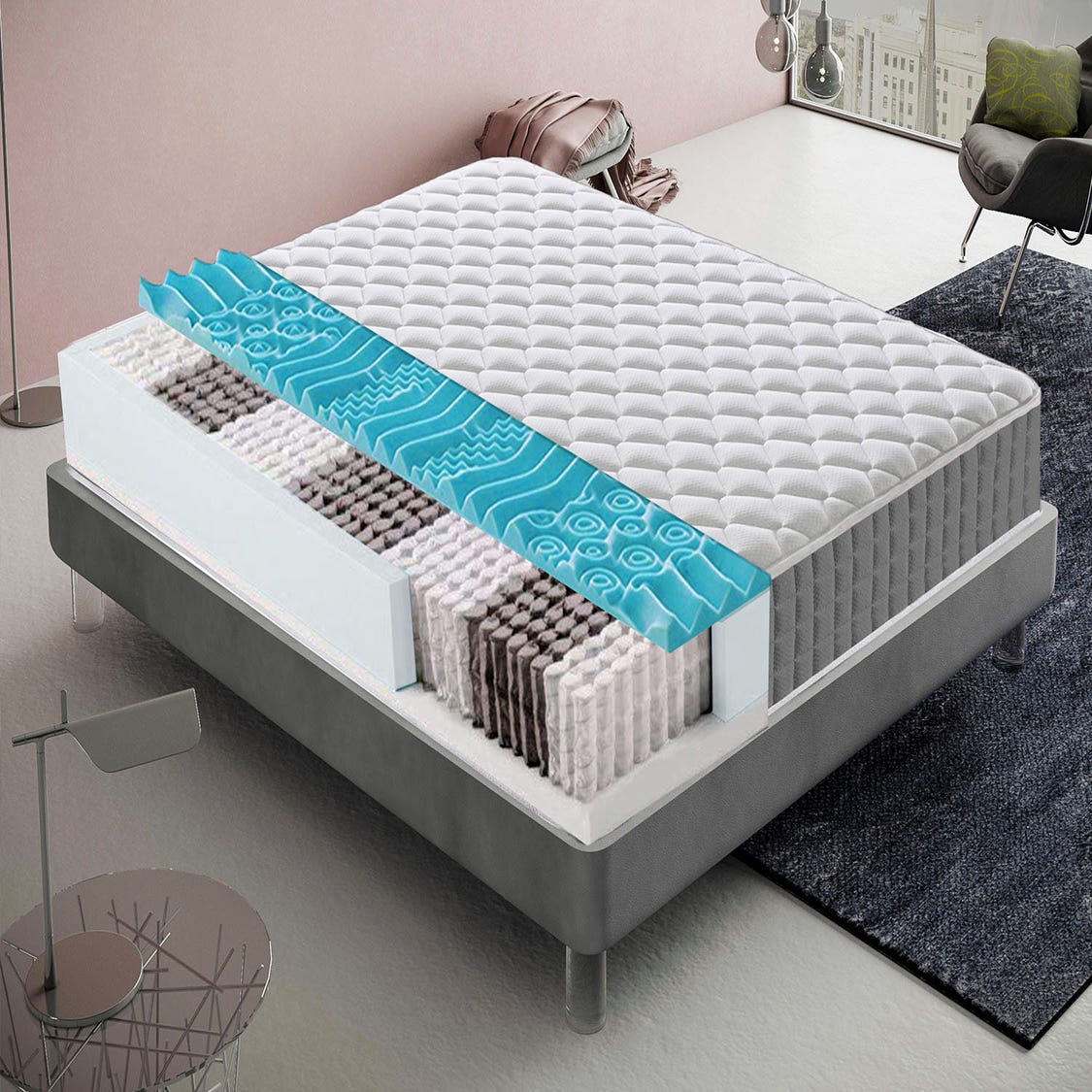 MaterassieDoghe - colchón 90x190 900 Muelles ensacados y viscoelástica 9  Zonas de confort Altura 22 cm