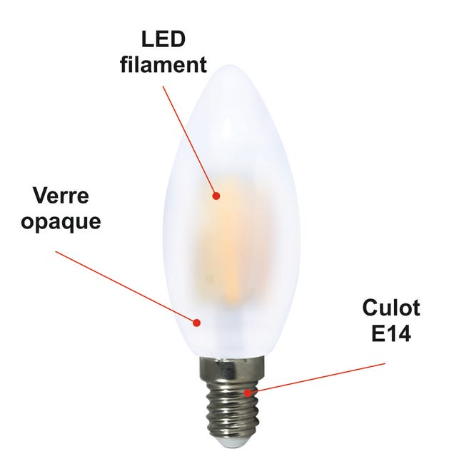 Lot de 10 ampoules LED filament E14 6W (équiv. 57w) 750Lm 2700K - garantie  2 ans