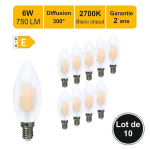 Ampoule LED E14 flamme - 5.2W - Blanc chaud - 470 Lumen - 2700K - A++ -  Zenitech