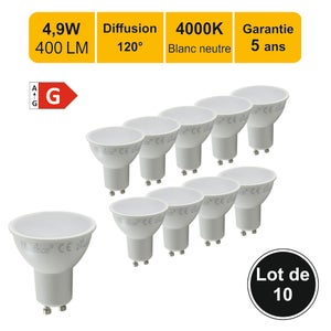 Pack de 10 Ampoules LED GU10 - 5W - Ecolife Ligthing®
