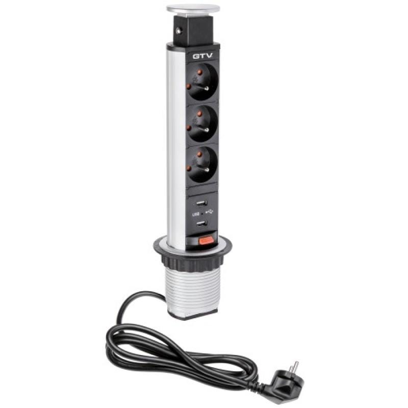 Bloc multiprise électrique (16A - 230V) 3 prises électriques et 2 prises USB