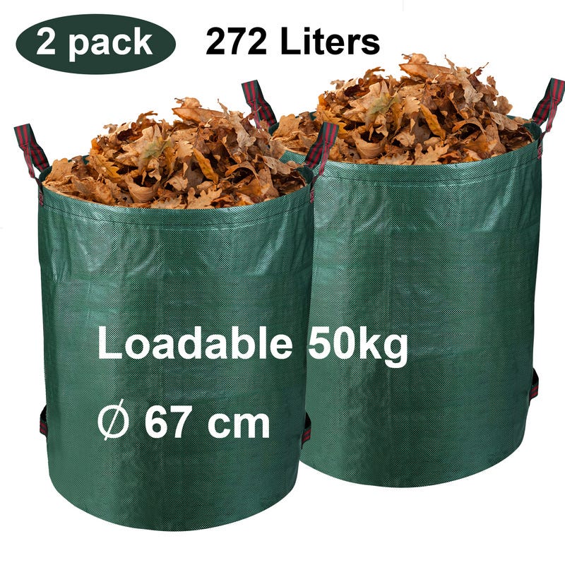 2X sac de jardin XXL polypropylène 272L 3 poignées sac à feuilles