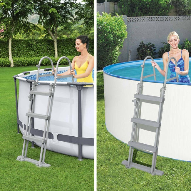 Posibilidades Canguro compartir Escalera simétrica sobre suelo con 3 peldaños para piscinas de hasta 107 cm  de altura, accesorio para piscinas | Leroy Merlin
