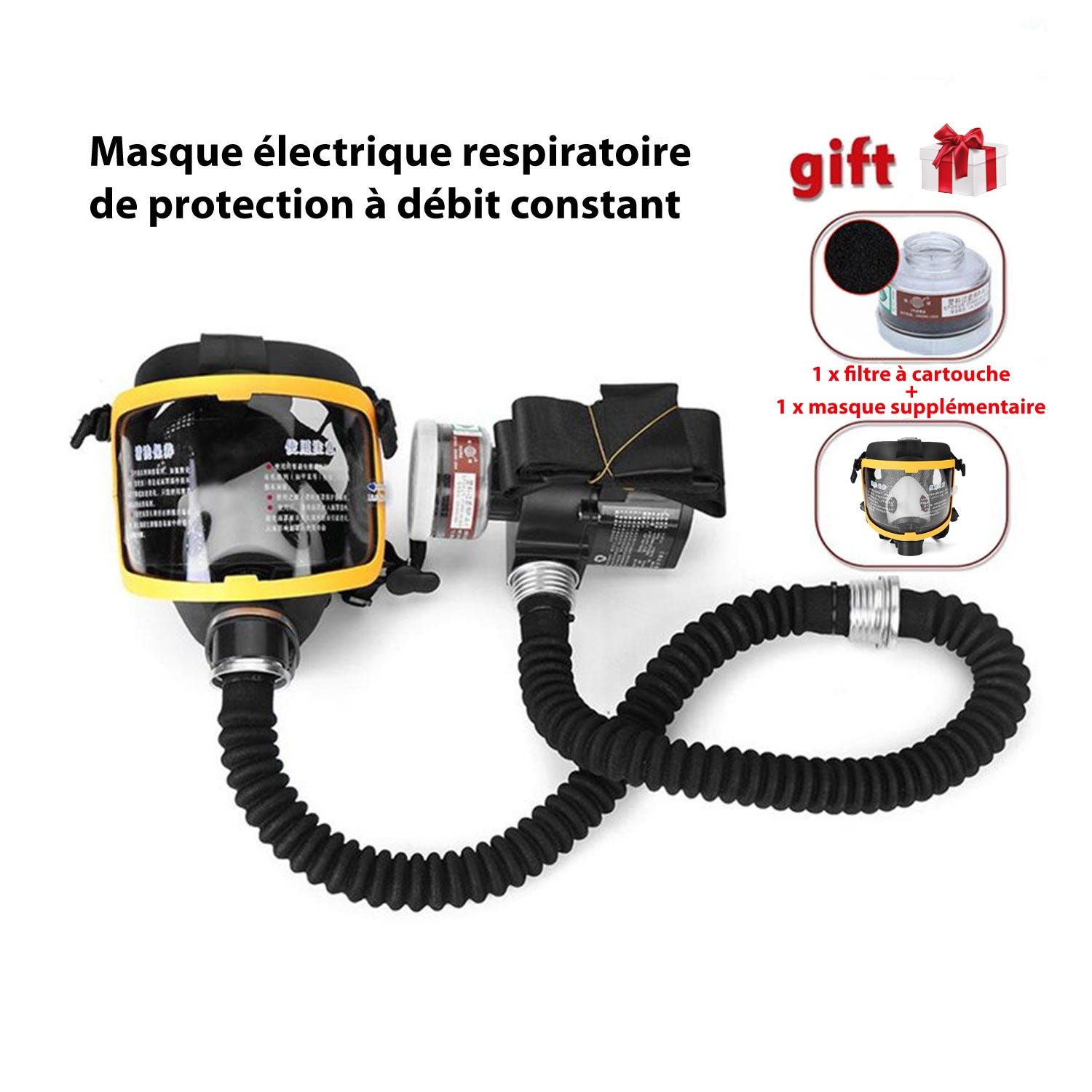 Kit Système Electrique Respiratoire à débit constant + Masque Respiratoire  de protection + 1x Filtre à cartouche - Système de respirateur à masque