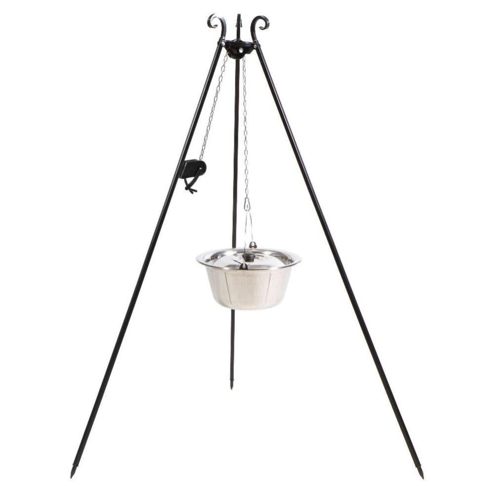 Barbecue Treppiede TIPI Con Griglia 80 Cm | Altezza 210 Cm, Acciaio Naturale, Pieghevole, Per Giardino
