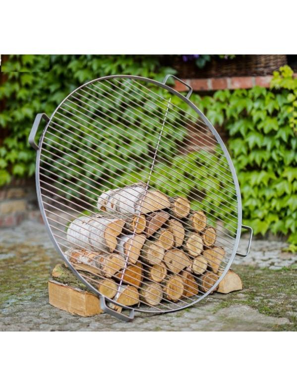 Grille De Cuisson Ronde 80 Cm Avec 4 Poignées - Acier Naturel Fonte Pour Brasero Et Feu De Jardin