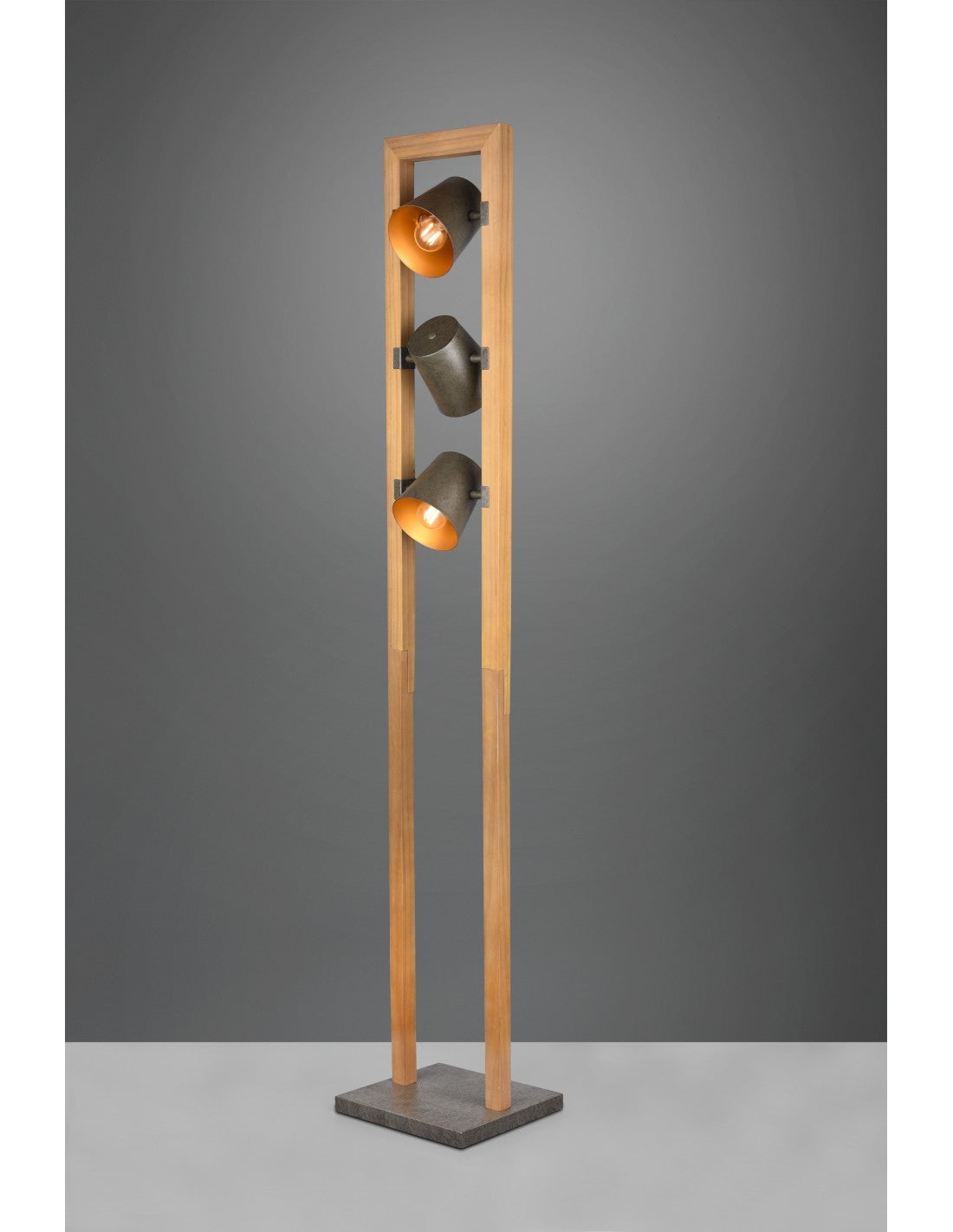 Lámpara de pie de madera vintage 3 lámpara de pie de metal níquel ajustable cone bell trio lighting