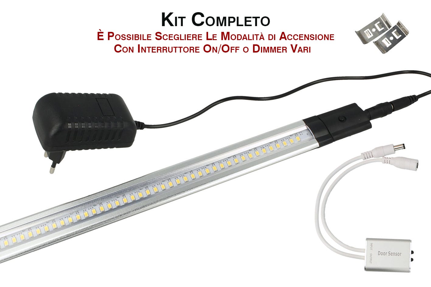 Kit Barra Led Con Sensore Door Apertura Anta 50cm Luce Calda Alimentatore  Compreso Per Cucina Sottopensile Mobile ect.