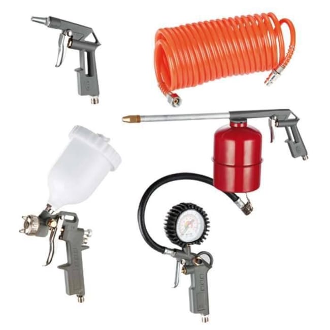 Kit Accessori Compressore 5 Pezzi Pistola Verniciatura Manometro Gonfiaggio Ruote Tubo Spirale Resistente Per Soffiaggio Pulizia E Lubrificazione Maka 87494436
