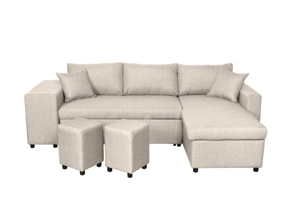 Canapé D'Angle 3 Places Avec Pouf - Tissu Chenille, Gris/Beige, Dimensions 283x147x84 Cm - Confort Salon Moderne