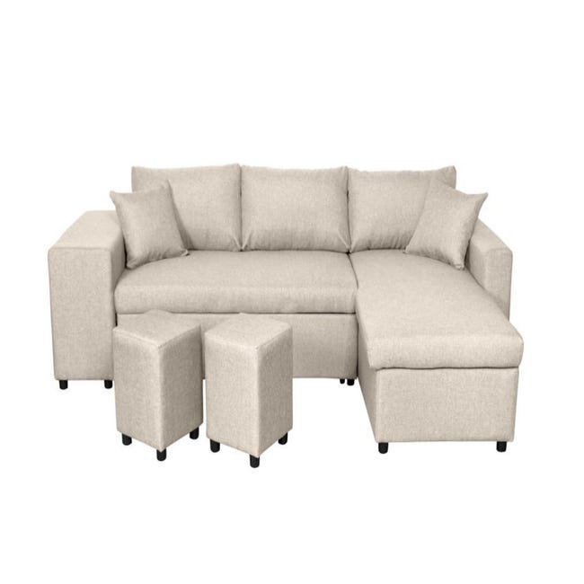 Canapé D'Angle 3 Places Avec Pouf - Tissu Chenille, Gris/Beige, Dimensions 283x147x84 Cm - Confort Salon Moderne