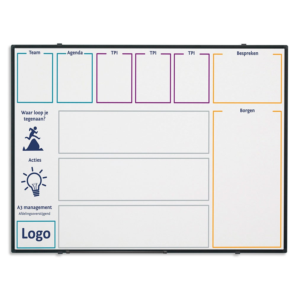 Whiteboard Bedrukt - Softline profiel 8 mm zwart - 120 x 150 cm