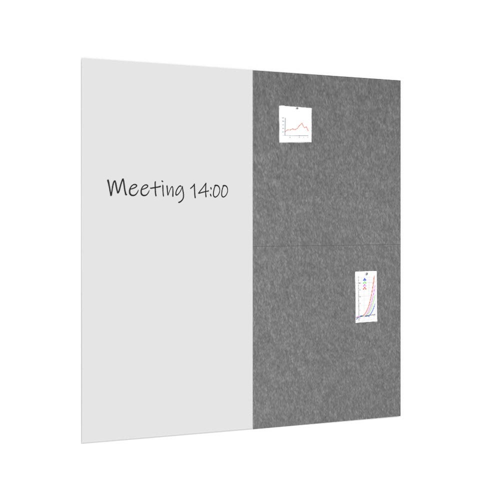 Pacchetto lavagna bianca / bacheca 200x200 cm - 1 lavagna + 2 pannelli  acustici- Grigio