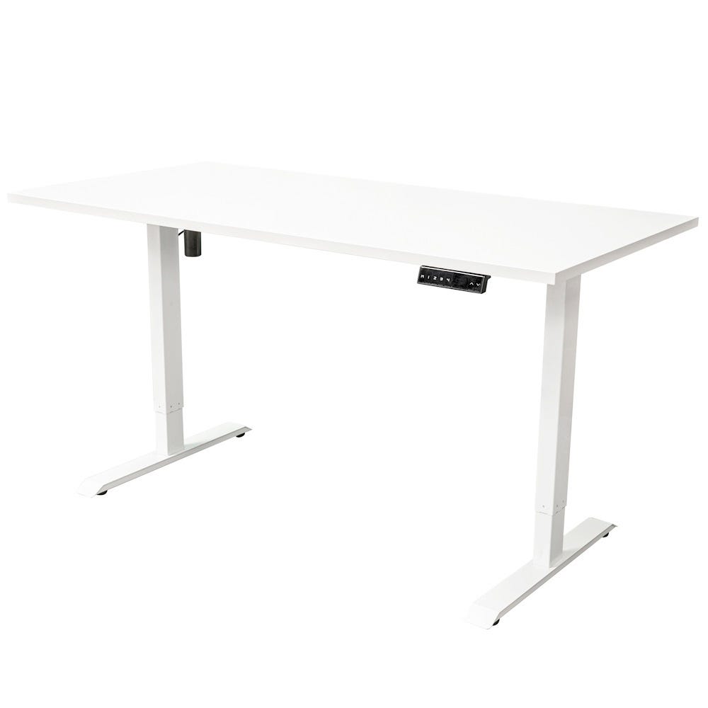 bureau d'angle réglable en hauteur électrique LINUS+, piètement blanc, 180  x 180 cm, gris 