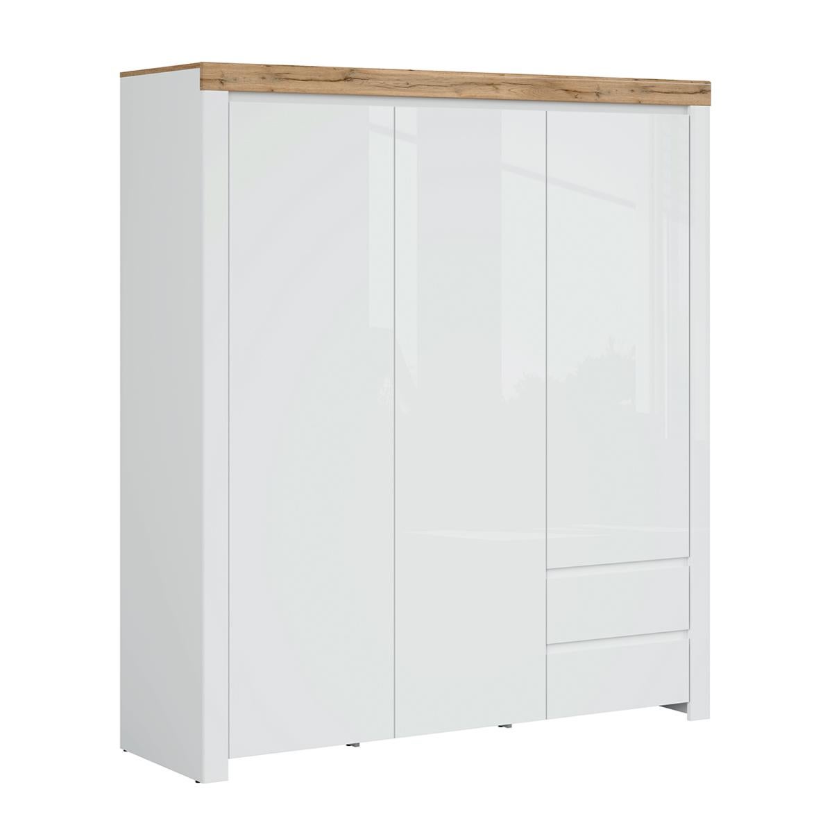 Armoire 3 portes 2 tiroirs Hella Blanc et Bois Leroy Merlin