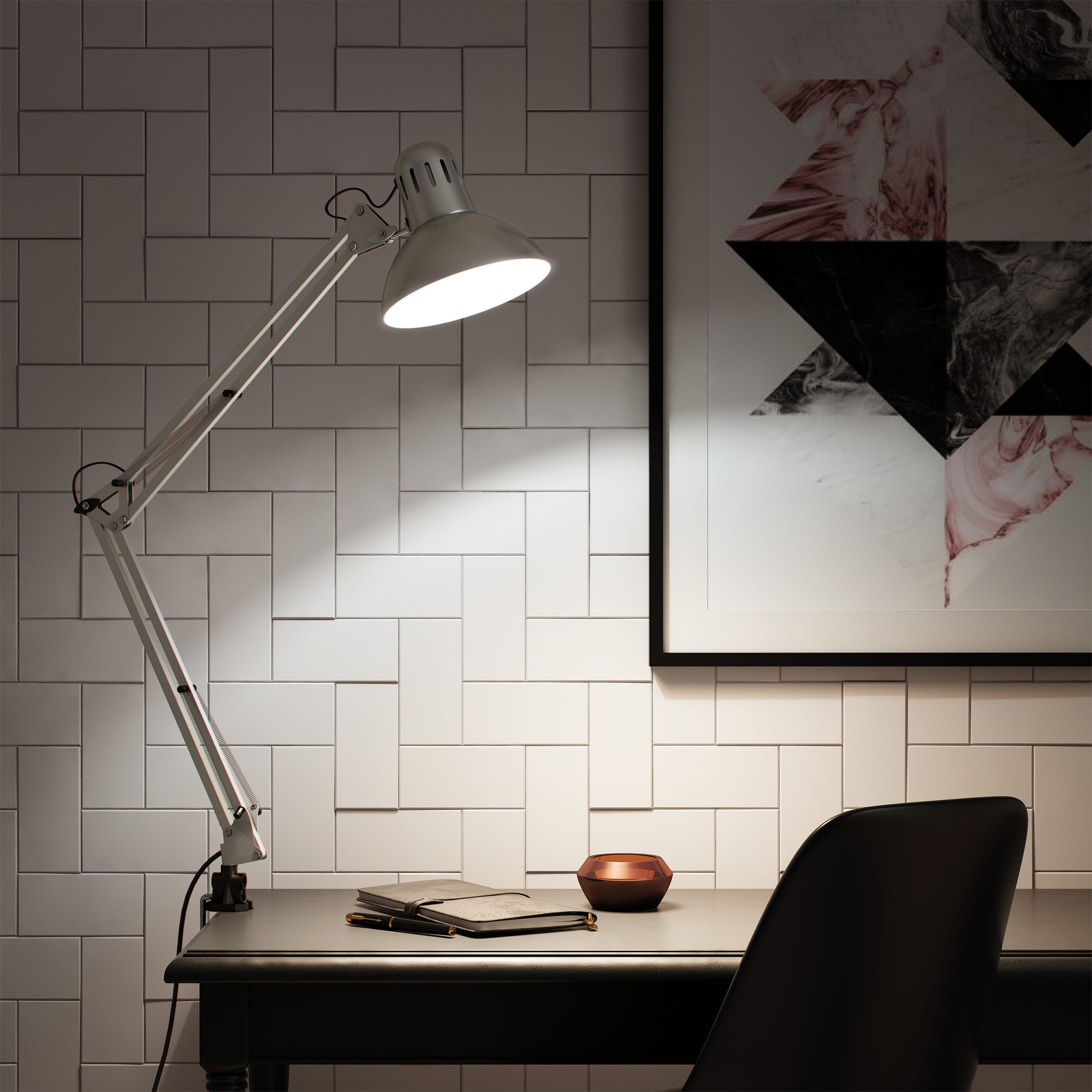 INSPIRE - Lampe de bureau ARQUITECTO - H.60 cm - 1 x E27 60W (non inclus) -  Lampe ajustable à bras articulé - Lampe architecte à clipser - Métal et