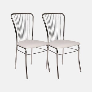 Set di 2 Sedie moderne in ecopelle, per sala da pranzo, cucina o salotto,  cm 54x45h93, colore Bianco