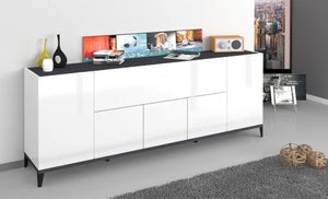 Credenza Vittorio, Madia da cucina a 6 ante, Buffet da soggiorno, 100% Made  in Italy, cm 200x40h82, Bianco lucido e Ardesia