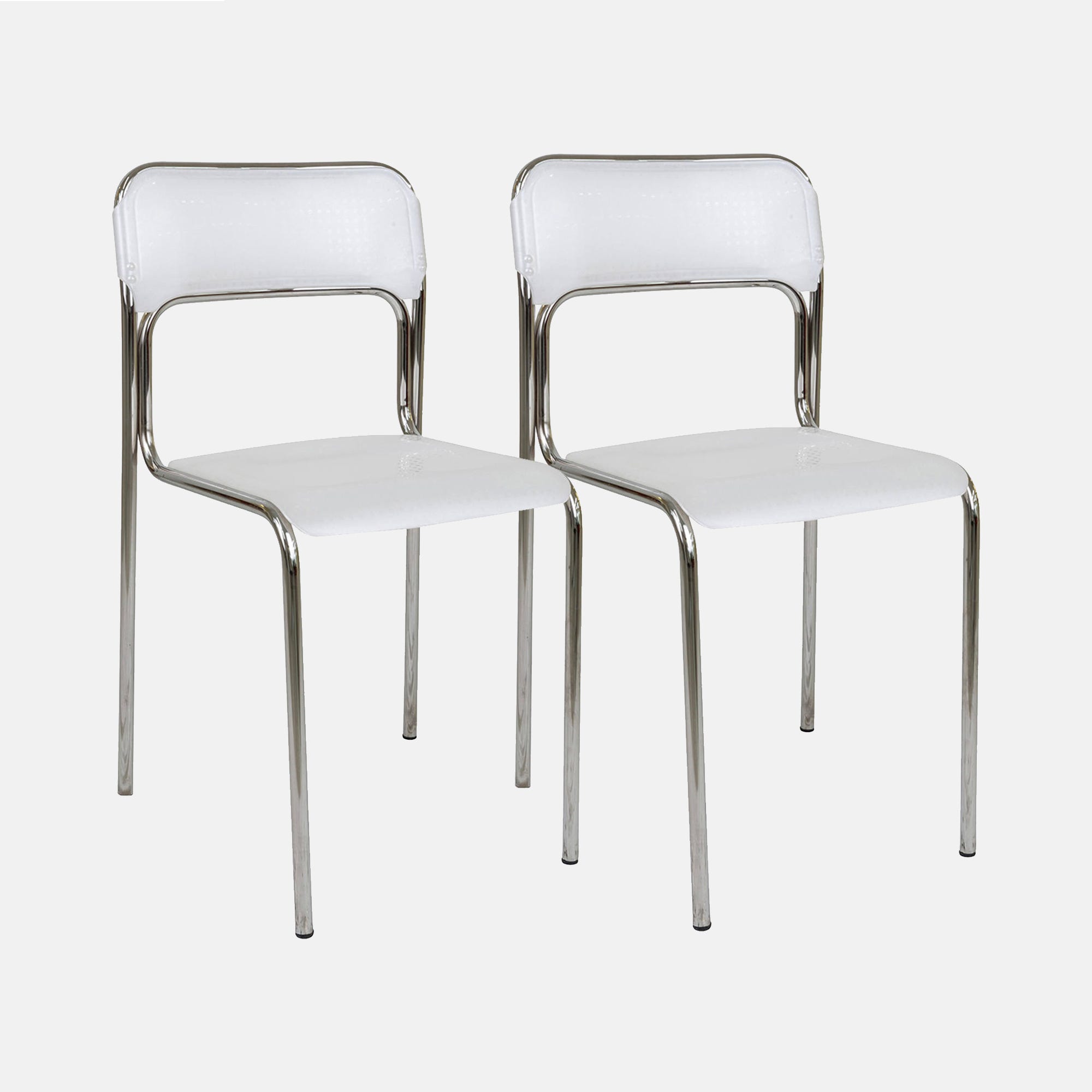 Set di 2 Sedie moderne in metallo e polipropilene, per sala da pranzo,  cucina o salotto, cm 43x45h81, Seduta h cm 48, colore Bianco