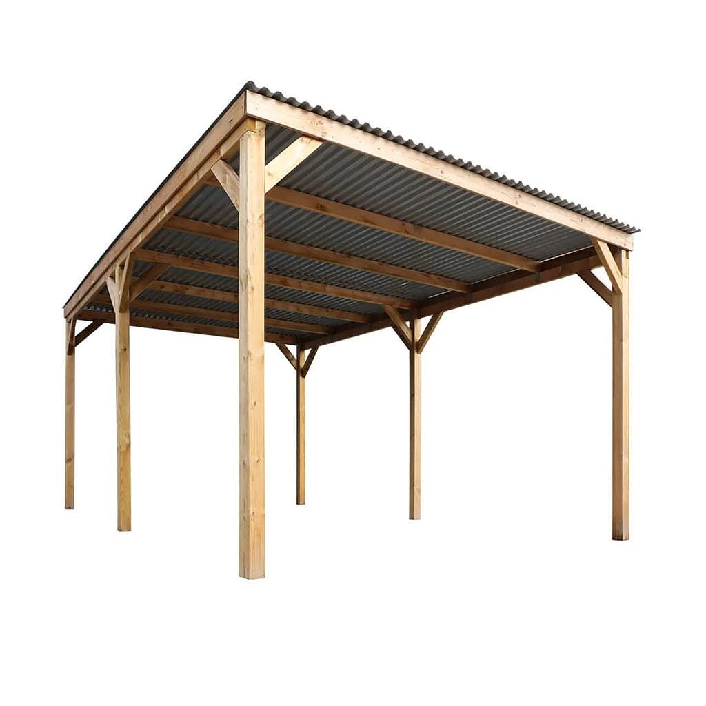 Carport pergola simple autoporté en bois traité - avec toit en PVC - 1  voiture - 15 m² - OURANOS