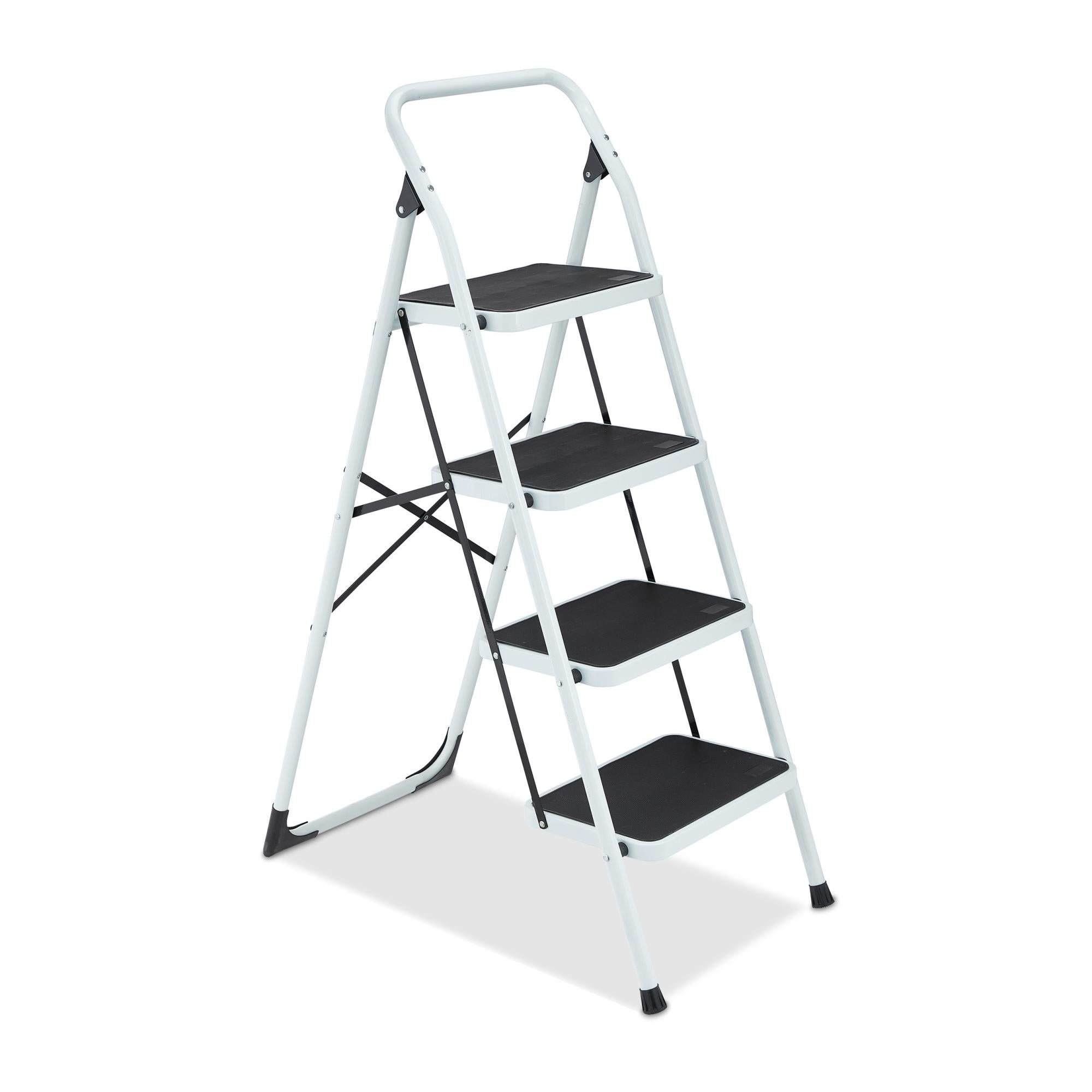 Relaxdays Scaletta Pieghevole 2 Gradini – Portata 150 Kg, Antiscivolo, In Acciaio Bianco, Per Casa