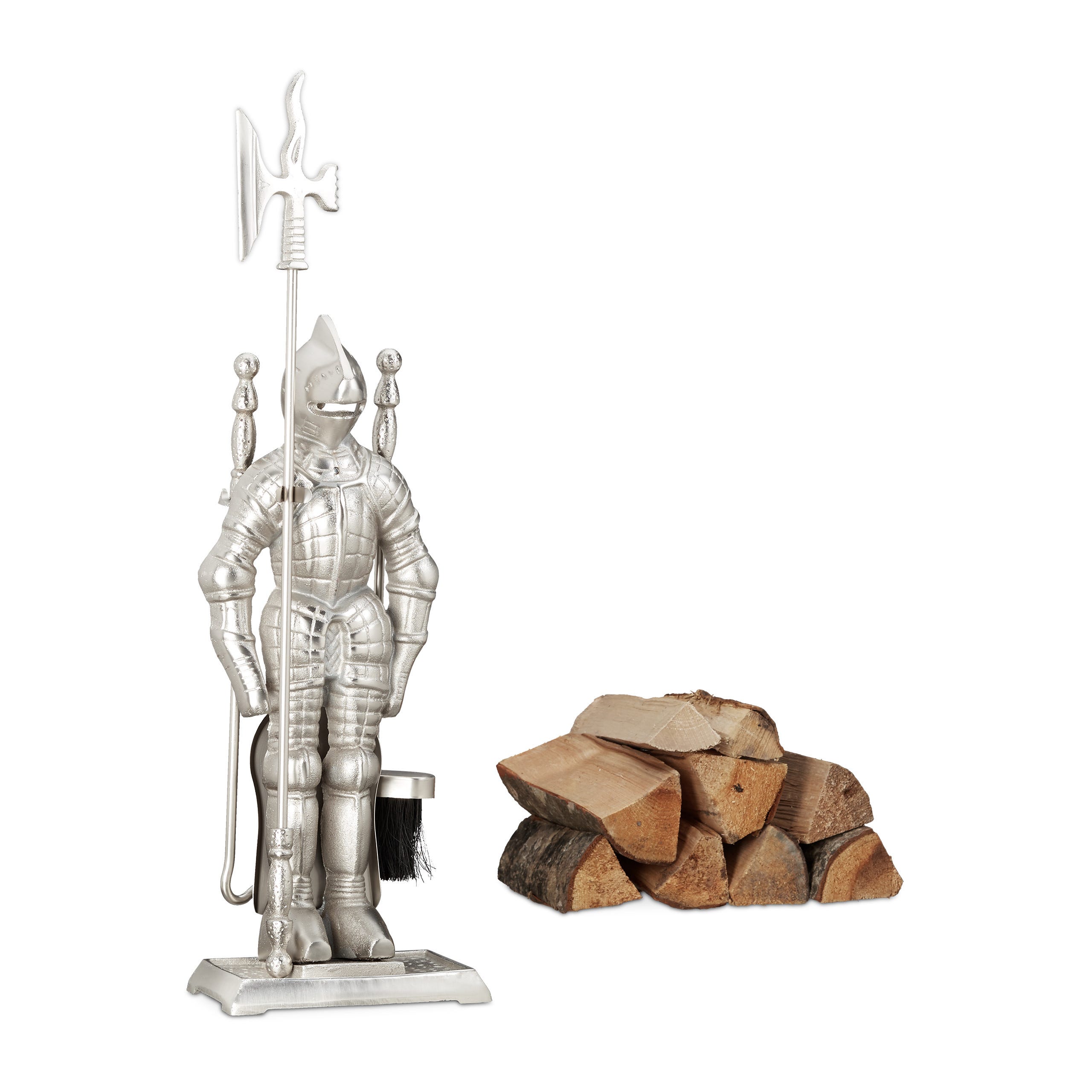 Serviteur de cheminée Dovre avec balai pelle pince tisonnier bronze  [en.casa]