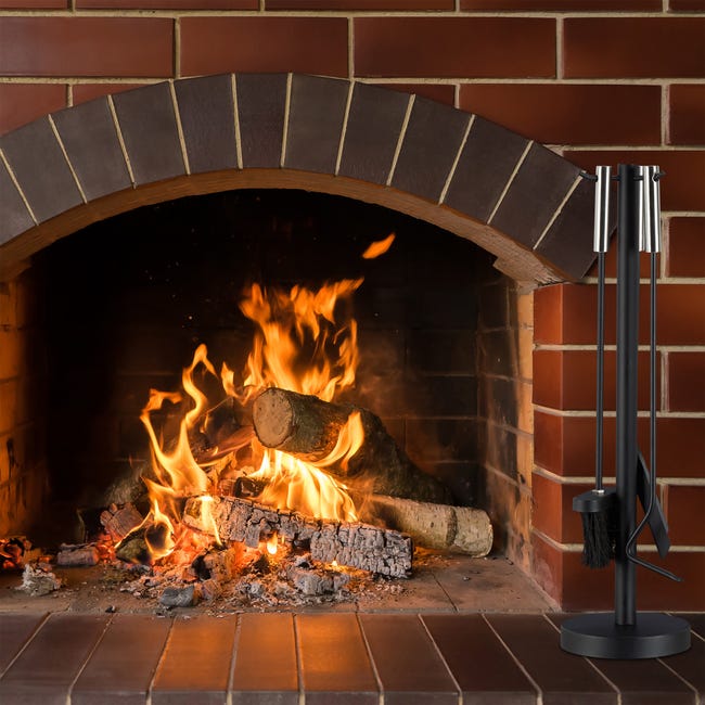 Relaxdays Serviteur pour cheminée, 4 pièces, ustensiles cheminée avec  tisonnier, Pelle, balayette & Support, Accessoires : : Cuisine et  Maison