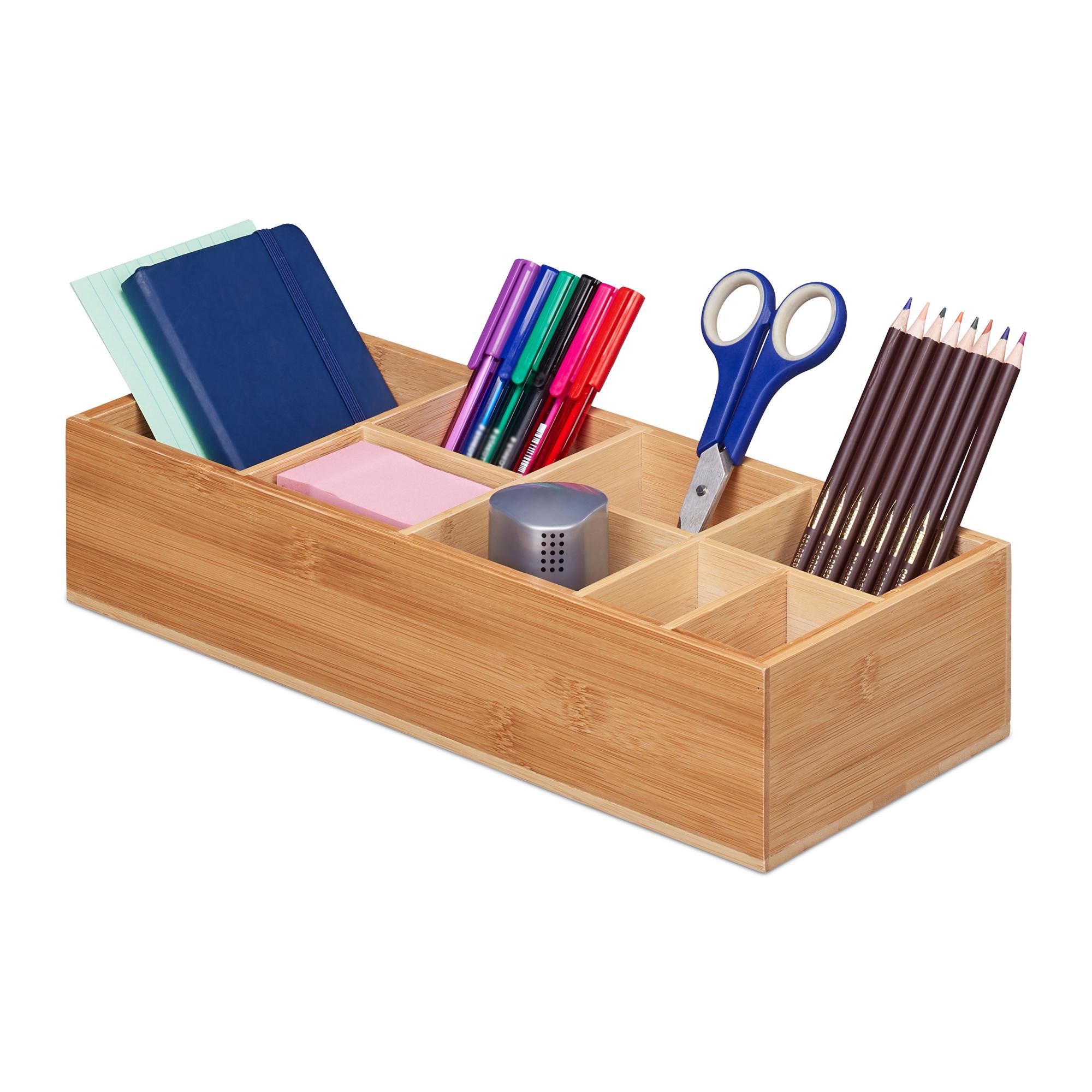 Relaxdays Portaoggetti Da Scrivania In Bambù Con 7 Scomparti: Supporto Ergonomico Per Monitor, 54,5x14,5x6,3 Cm - 4
