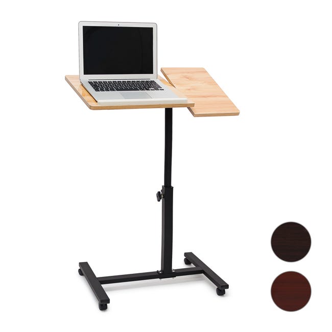 Relaxdays Table réglable pour ordinateur portable, roulettes, support  inclinable, HxLxP: 95x60x40,5 cm, brun clair