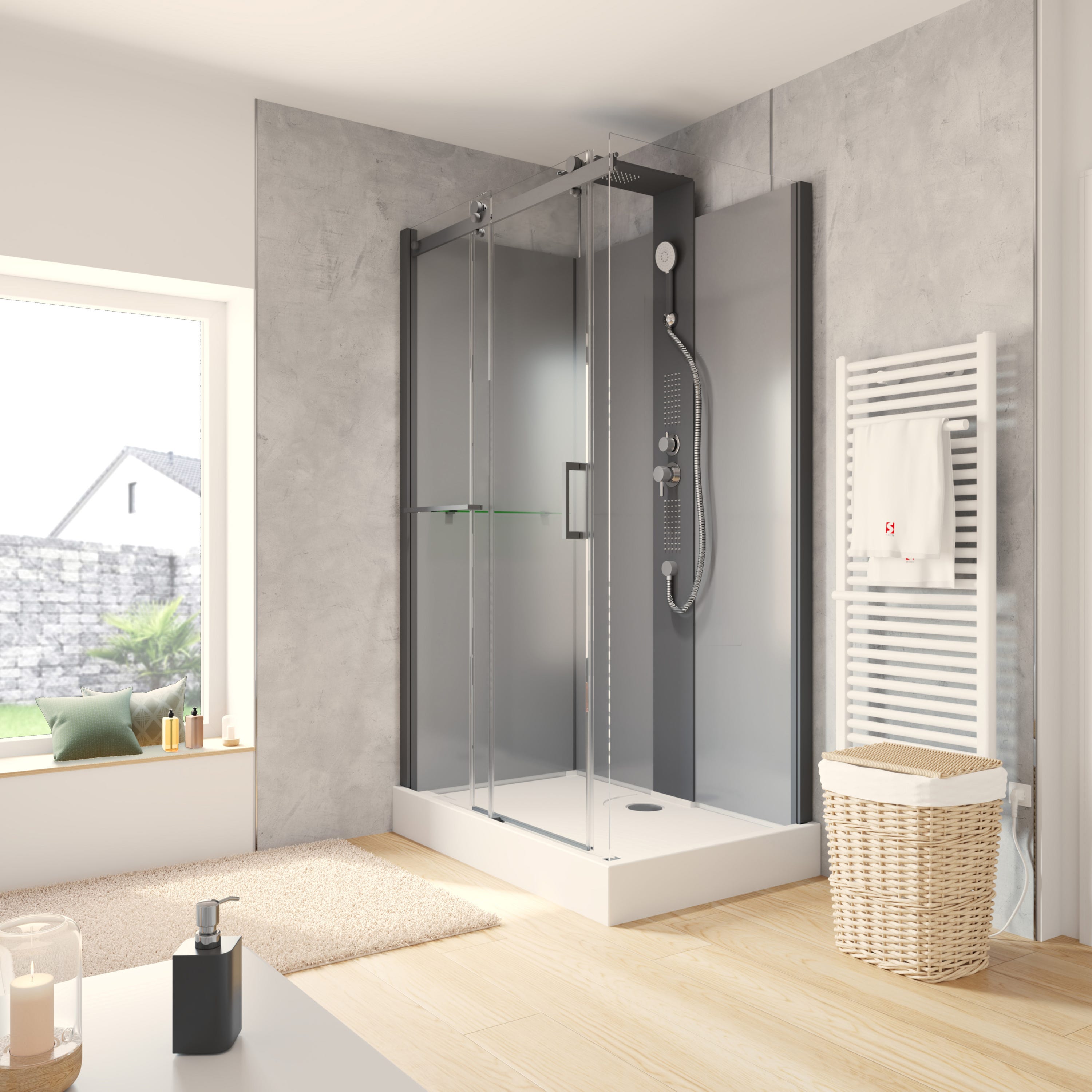 Schulte cabine de douche intégrale complète avec porte coulissante, 80 x  120 cm, verre 5 mm,paroi latérale à gauche, ouverture vers la droite, Ibiza