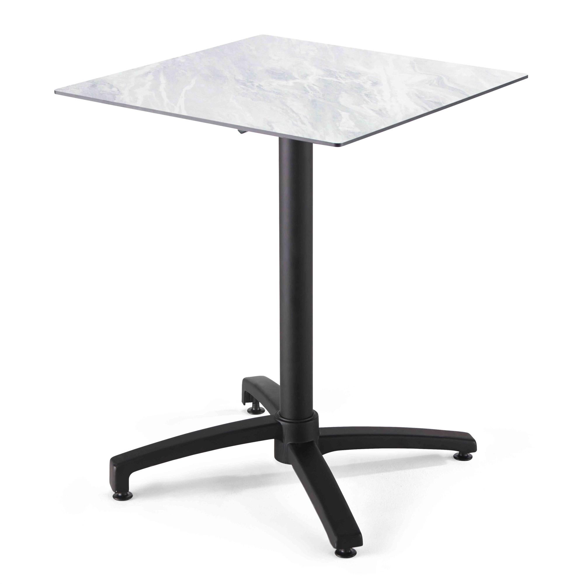 Tavolo Quadrato 80x80 Base Nera e Piano Effetto Marmo Bianco Key