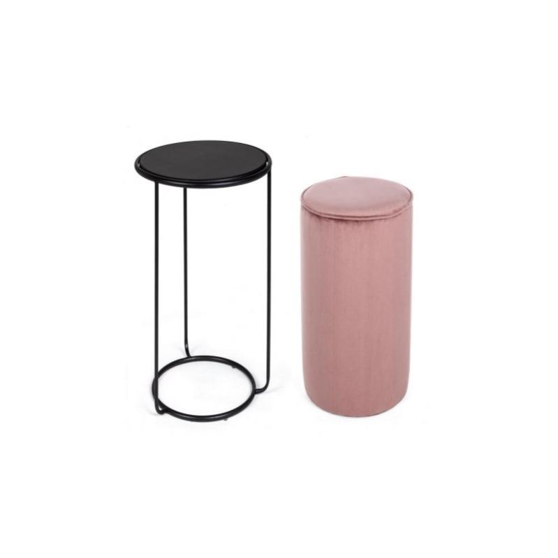 Conjunto moderno de mesa de centro y puf annika en rosa antiguo
