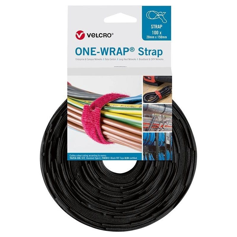 Attaches de câble velcro One Wrap Strap 20 x 200mm noir 100 unités